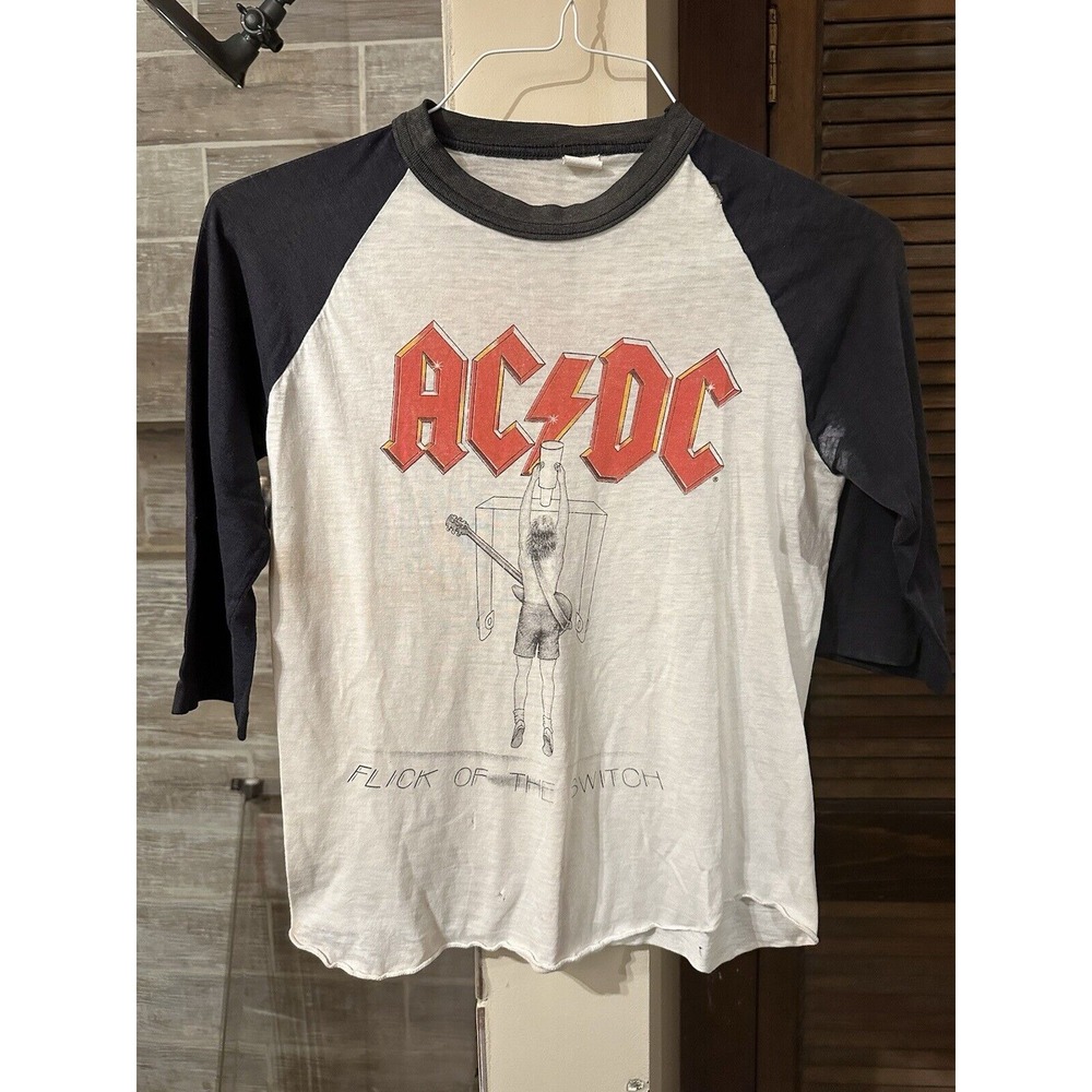 Rare Vintage AC/DC Flick of the Switch 1983 Tour Raglan T Shirt 80s Rock Band